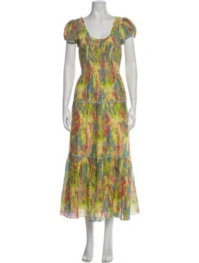 Pre-owned Loveshackfancy Printed Long Dress In Green