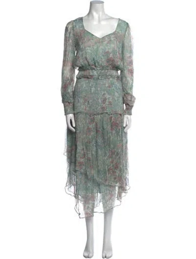 Pre-owned Loveshackfancy Printed Long Dress In Green
