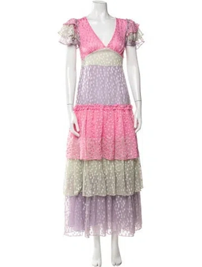 Pre-owned Loveshackfancy Printed Long Dress In Purple
