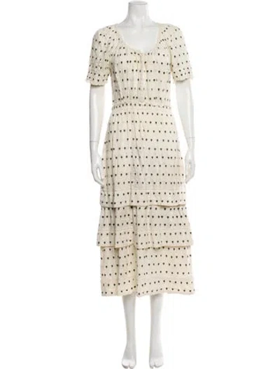 Pre-owned Loveshackfancy Printed Long Dress In White