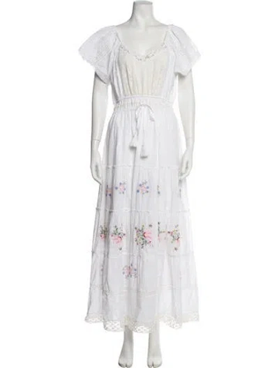 Pre-owned Loveshackfancy Printed Long Dress In White