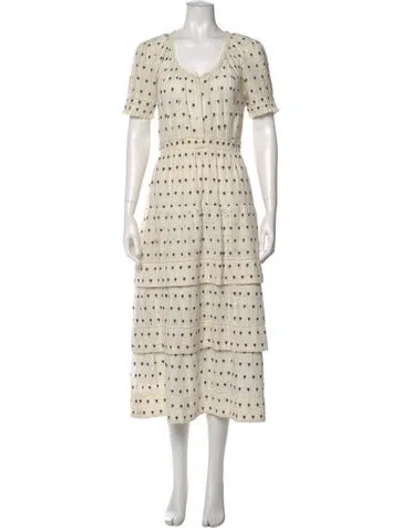 Pre-owned Loveshackfancy Printed Long Dress In White