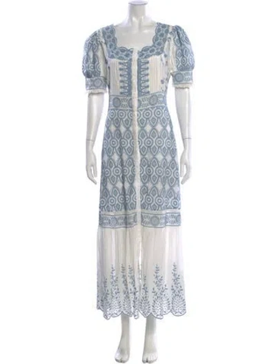 Pre-owned Loveshackfancy Printed Long Dress In White