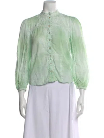 Pre-owned Loveshackfancy Printed Long Sleeve Blouse In Green