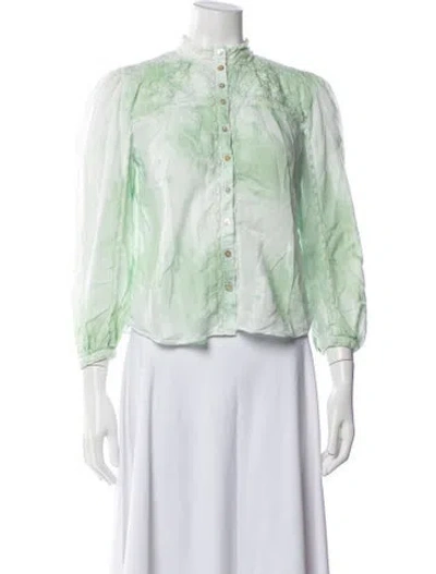 Pre-owned Loveshackfancy Printed Long Sleeve Blouse In Green