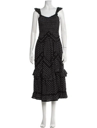 Pre-owned Loveshackfancy Printed Midi Length Dress In Black