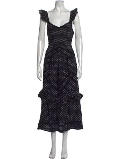 Pre-owned Loveshackfancy Printed Midi Length Dress In Black