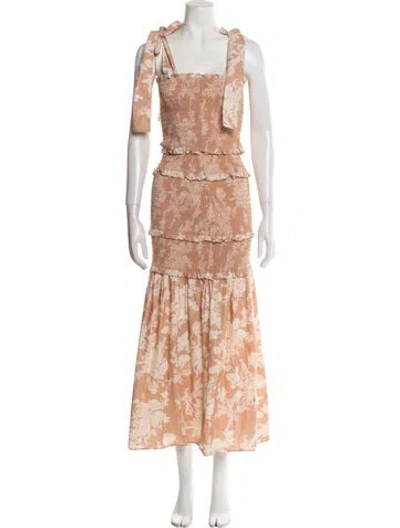 Pre-owned Loveshackfancy Printed Midi Length Dress In Brown