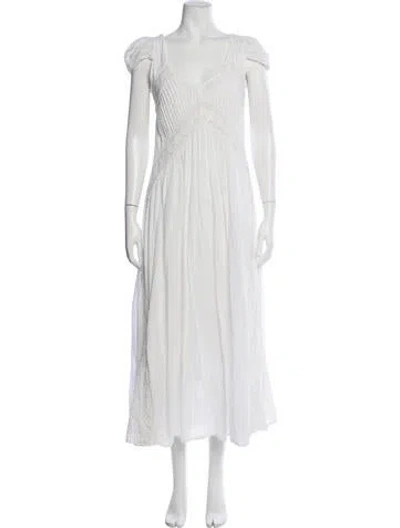 Pre-owned Loveshackfancy Printed Midi Length Dress In White