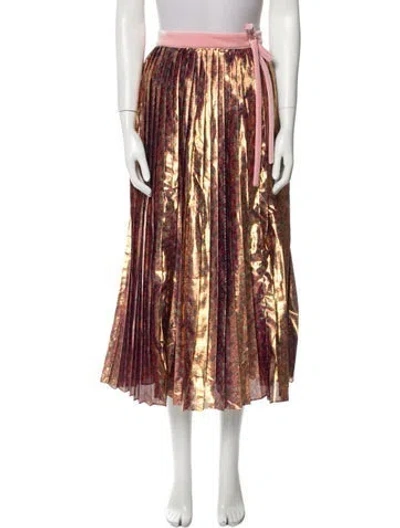 Pre-owned Loveshackfancy Printed Midi Length Skirt In Gold