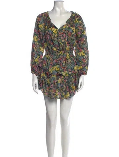 Pre-owned Loveshackfancy Printed Mini Dress In Black