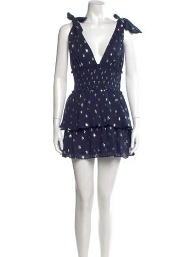Pre-owned Loveshackfancy Printed Mini Dress In Blue