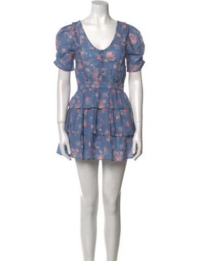 Pre-owned Loveshackfancy Printed Mini Dress In Blue