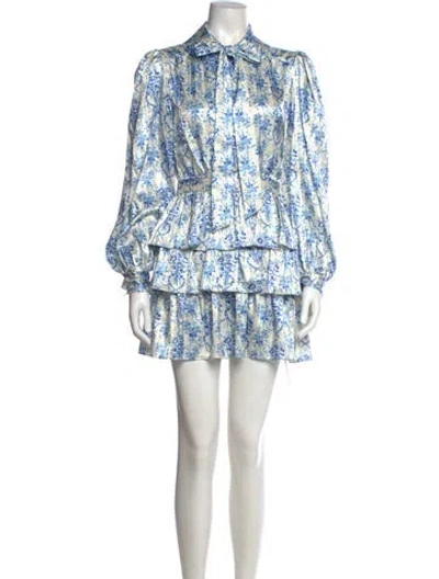 Pre-owned Loveshackfancy Printed Mini Dress In Blue