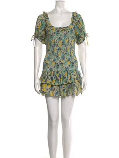 Pre-owned Loveshackfancy Printed Mini Dress In Blue