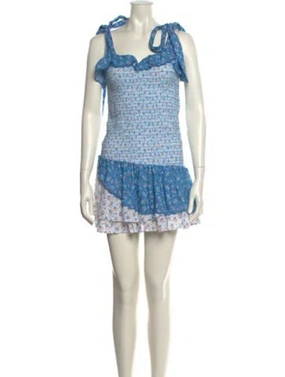Pre-owned Loveshackfancy Printed Mini Dress In Blue