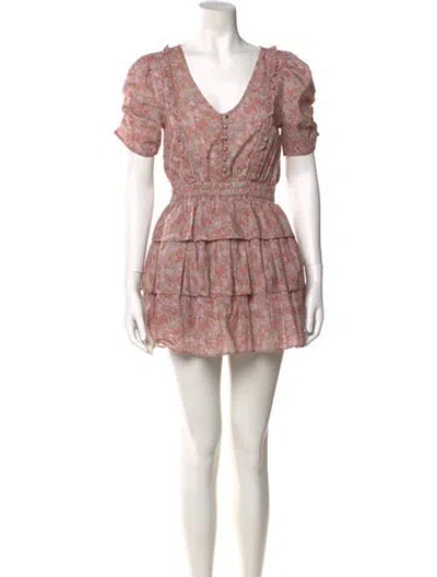 Pre-owned Loveshackfancy Printed Mini Dress In Brown