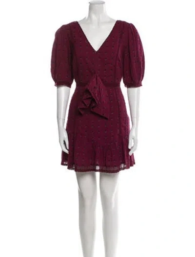Pre-owned Loveshackfancy Printed Mini Dress In Burgundy