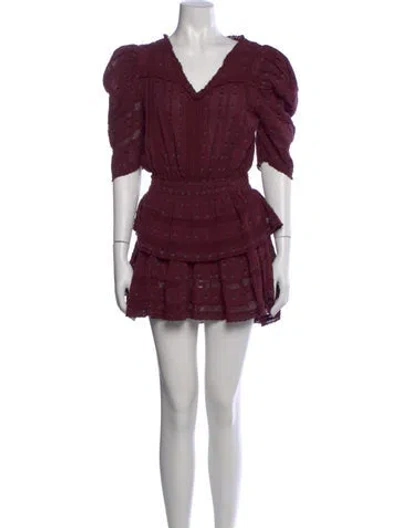 Pre-owned Loveshackfancy Printed Mini Dress In Burgundy