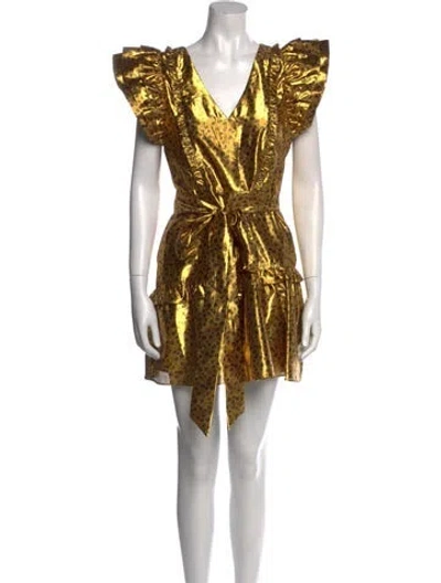 Pre-owned Loveshackfancy Printed Mini Dress In Gold