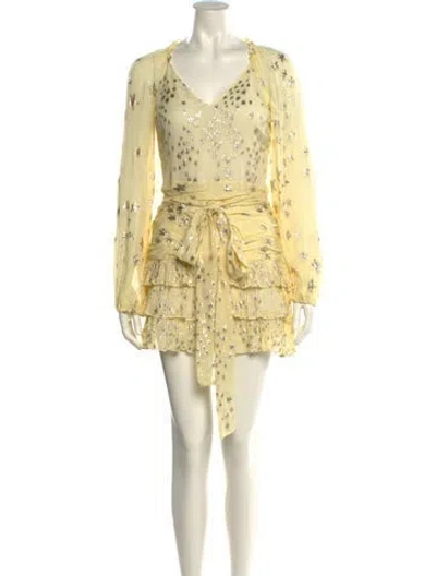 Pre-owned Loveshackfancy Printed Mini Dress In Gold
