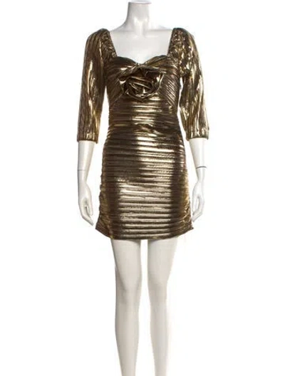 Pre-owned Loveshackfancy Printed Mini Dress In Gold