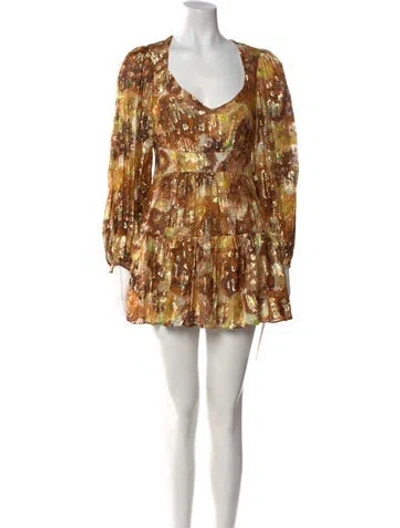 Pre-owned Loveshackfancy Printed Mini Dress In Neutral