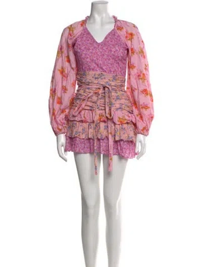 Pre-owned Loveshackfancy Printed Mini Dress In Pink
