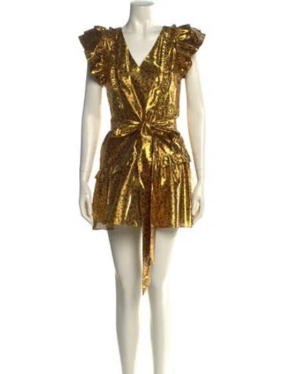 Pre-owned Loveshackfancy Printed Mini Dress W/ Tags In Gold