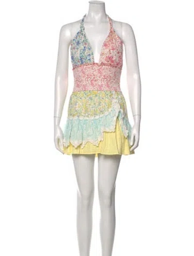Pre-owned Loveshackfancy Printed Mini Dress W/ Tags In Yellow