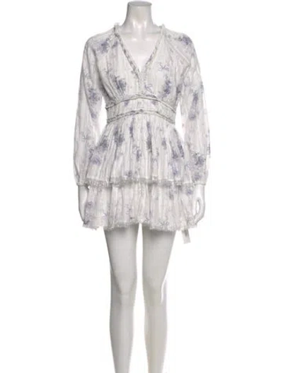 Pre-owned Loveshackfancy Printed Mini Dress In White