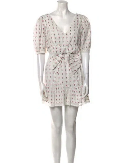 Pre-owned Loveshackfancy Printed Mini Dress In White