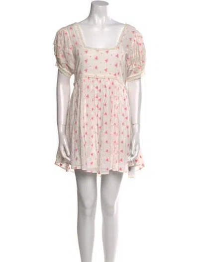 Pre-owned Loveshackfancy Printed Mini Dress In White