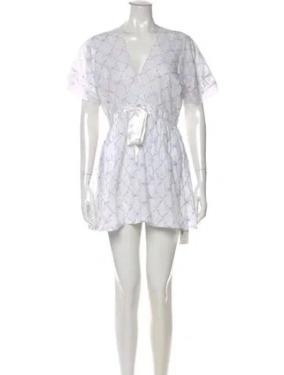 Pre-owned Loveshackfancy Printed Mini Dress In White