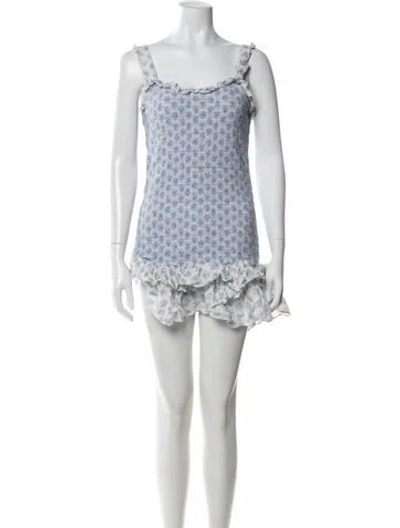 Pre-owned Loveshackfancy Printed Mini Dress In White