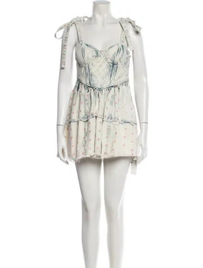 Pre-owned Loveshackfancy Printed Mini Dress In White