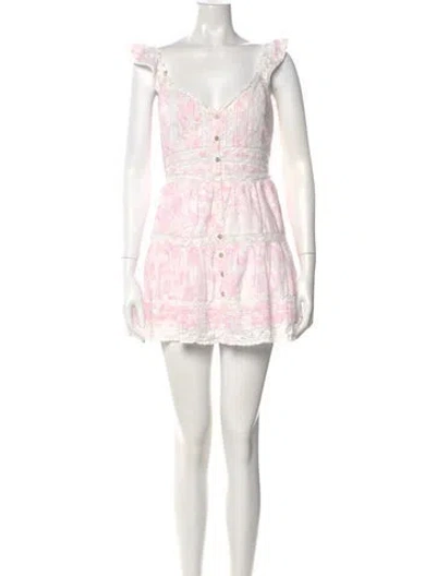 Pre-owned Loveshackfancy Printed Mini Dress In White