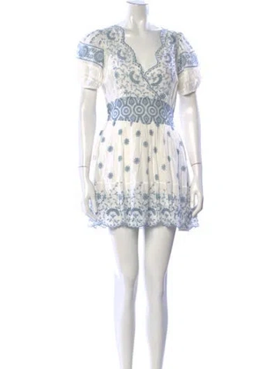 Pre-owned Loveshackfancy Printed Mini Dress In White