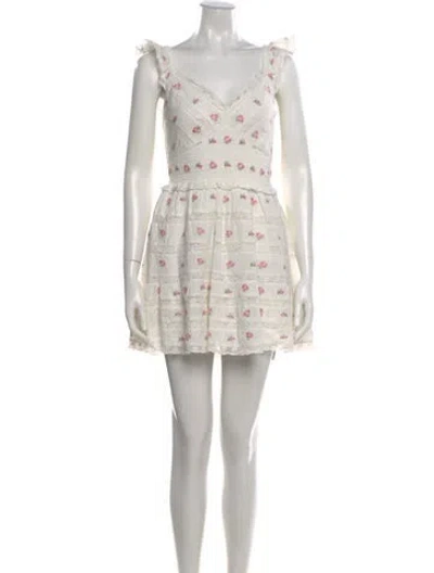 Pre-owned Loveshackfancy Printed Mini Dress In White