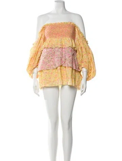 Pre-owned Loveshackfancy Printed Mini Dress In Yellow