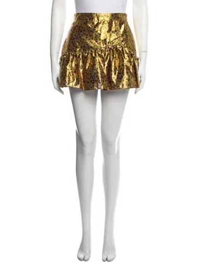 Pre-owned Loveshackfancy Printed Mini Skirt In Gold