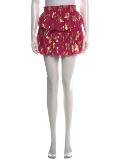 Pre-owned Loveshackfancy Printed Mini Skirt In Metallic/pink