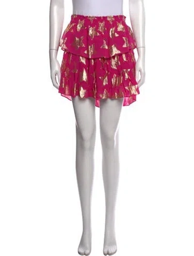 Pre-owned Loveshackfancy Printed Mini Skirt In Metallic/pink