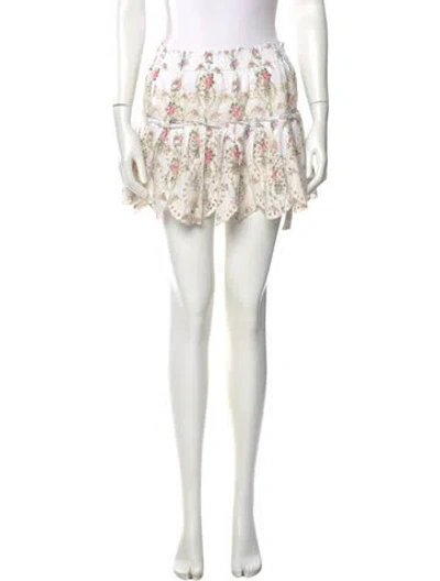 Pre-owned Loveshackfancy Printed Mini Skirt In White