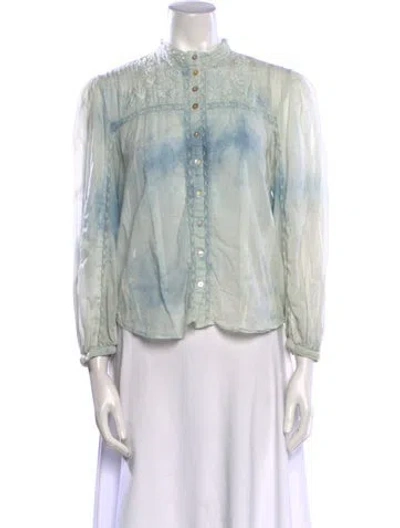 Pre-owned Loveshackfancy Printed Mock Neck Blouse In Blue