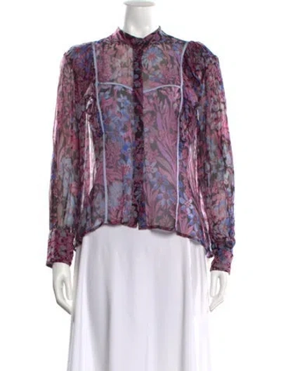 Pre-owned Loveshackfancy Printed Mock Neck Blouse In Purple