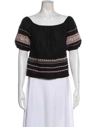 Pre-owned Loveshackfancy Printed Off-the-shoulder Blouse In Black