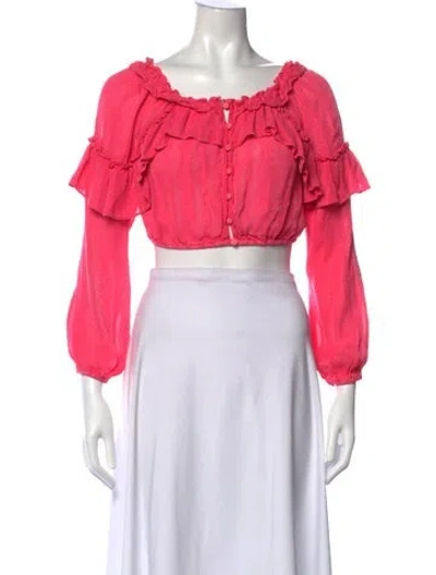 Pre-owned Loveshackfancy Printed Off-the-shoulder Crop Top In Pink
