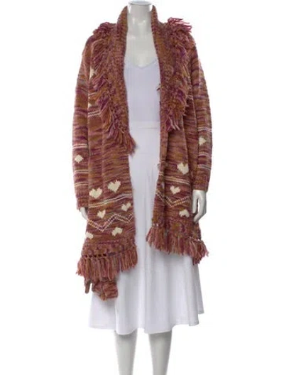 Pre-owned Loveshackfancy Printed Open Front Sweater In Pink
