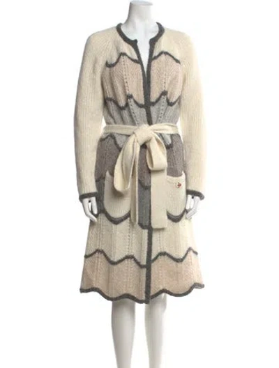 Pre-owned Loveshackfancy Printed Open Front Sweater In White